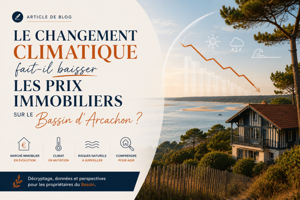 Le changement climatique fait-il baisser le prix immobilier du Bassin d'Arcachon : maison traditionnelle face à l'océan, illustration de l'article sur le climat et les prix immobiliers
